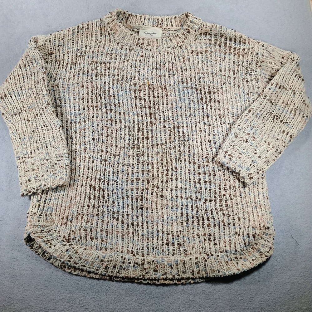Jessica Simpson Womens Multi Color Chunky Popcorn Knit Sweater Medium Curved Hem